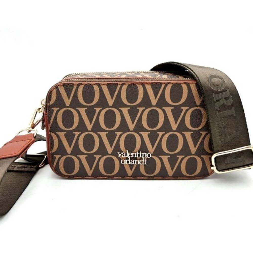 Valentino Orlandi Brown Logo Crossbody Bag with removable strap NWT